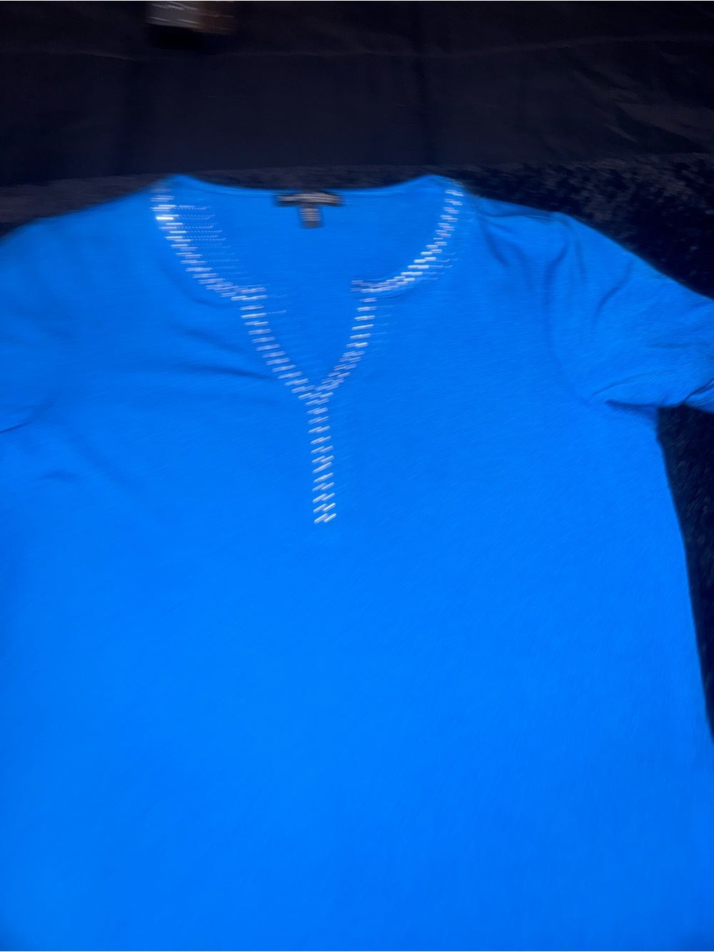Women’s Bright Blue Short-Sleeve Blouse with Embellished V-Notch